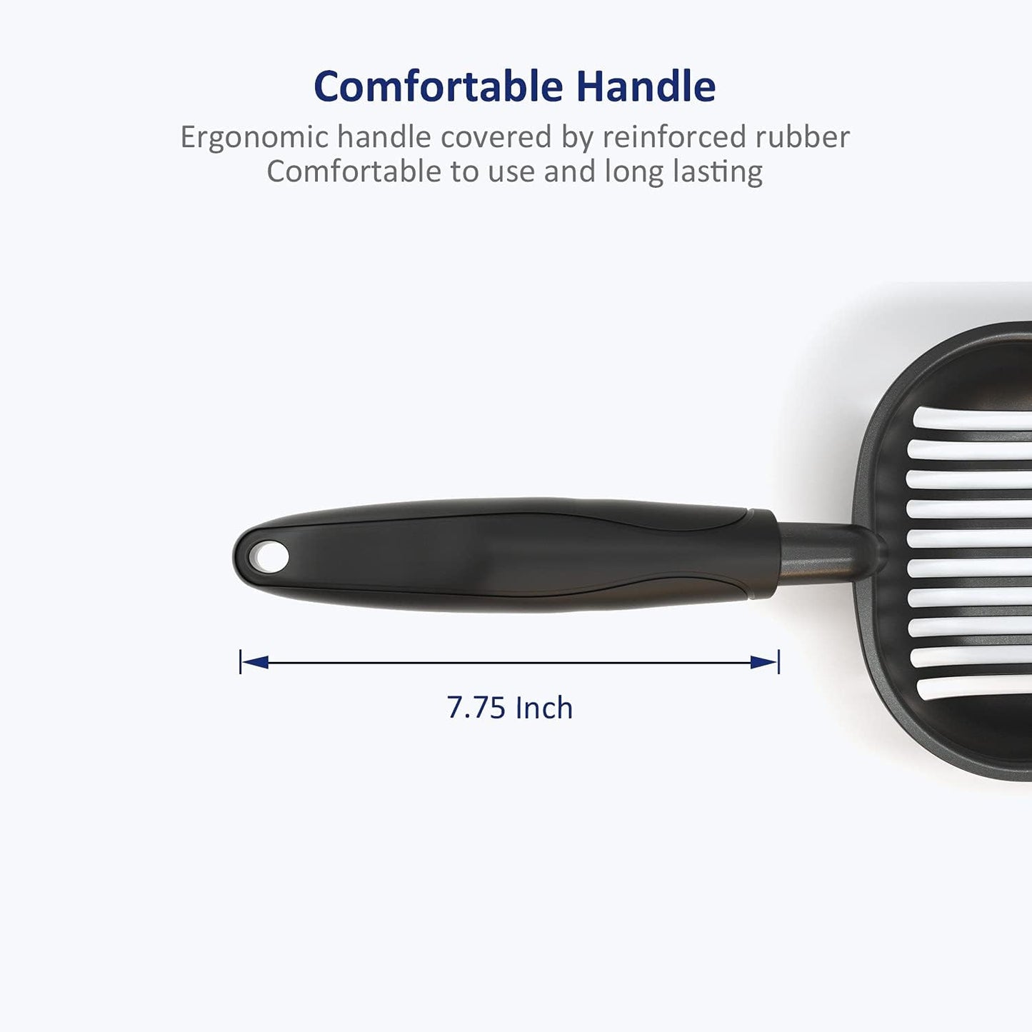 Cat Litter Scoop, Non-Stick Plated Aluminum Alloy Sifter, Kitty Durable Metal Scooper, Deep Shovel, Long Handle, Kitten Pooper Lifter, Size Medium, Coated Black Body with Turkish Blue Handle