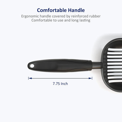 Cat Litter Scoop, Non-Stick Plated Aluminum Alloy Sifter, Kitty Durable Metal Scooper, Deep Shovel, Long Handle, Kitten Pooper Lifter, Size Medium, Coated Black Body with Turkish Blue Handle