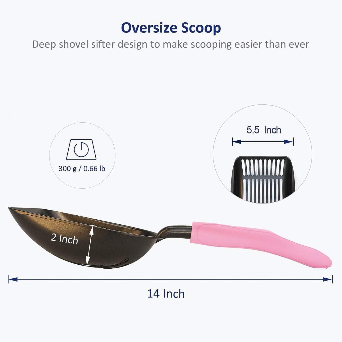 Cat Litter Scoop, Non-Stick Plated Aluminum Alloy Sifter, Kitty Durable Metal Scooper, Deep Shovel, Long Handle, Kitten Pooper Lifter, Size Medium, Coated Black Body with Turkish Blue Handle