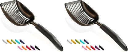 Cat Litter Scoop, Non-Stick Plated Aluminum Alloy Sifter, Kitty Durable Metal Scooper, Deep Shovel, Long Handle, Kitten Pooper Lifter, Size Medium, Coated Black Body with Turkish Blue Handle