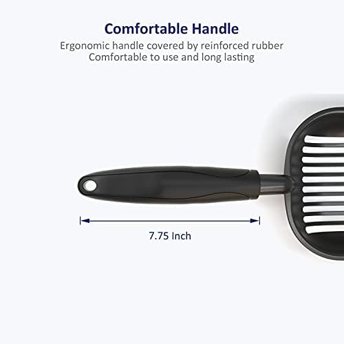 Cat Litter Scoop, Non-Stick Plated Aluminum Alloy Sifter, Kitty Durable Metal Scooper, Deep Shovel, Long Handle, Kitten Pooper Lifter, Size Medium, Coated Black Body with Turkish Blue Handle