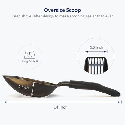 Cat Litter Scoop, Non-Stick Plated Aluminum Alloy Sifter, Kitty Durable Metal Scooper, Deep Shovel, Long Handle, Kitten Pooper Lifter, Size Medium, Coated Black Body with Turkish Blue Handle