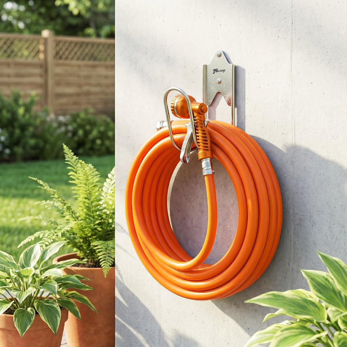 Stainless Steel Garden Hose Hanger, Heavy Duty Wall Mount Holder (1, 80 Foot)
