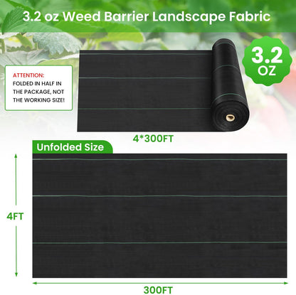 Weed Barrier Fabric, 4 x 300 ft, 3.2 oz Landscape Fabric