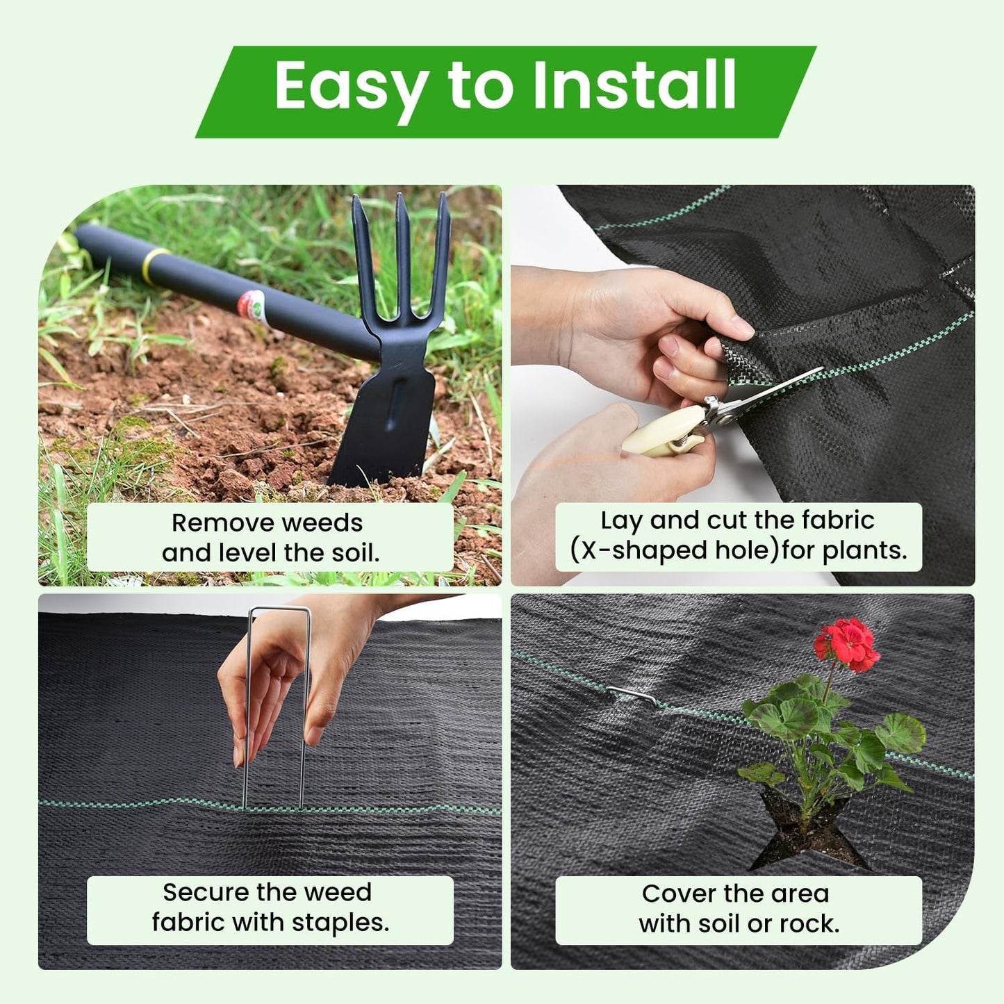 Weed Barrier Fabric, 4 x 300 ft, 3.2 oz Landscape Fabric