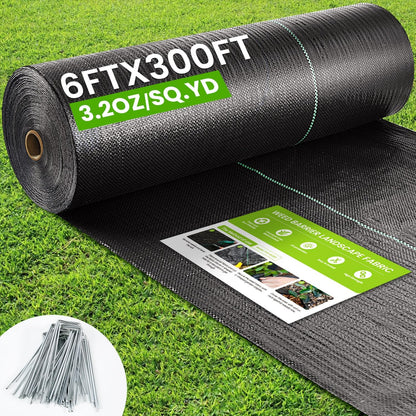 Weed Barrier Fabric, 4 x 300 ft, 3.2 oz Landscape Fabric