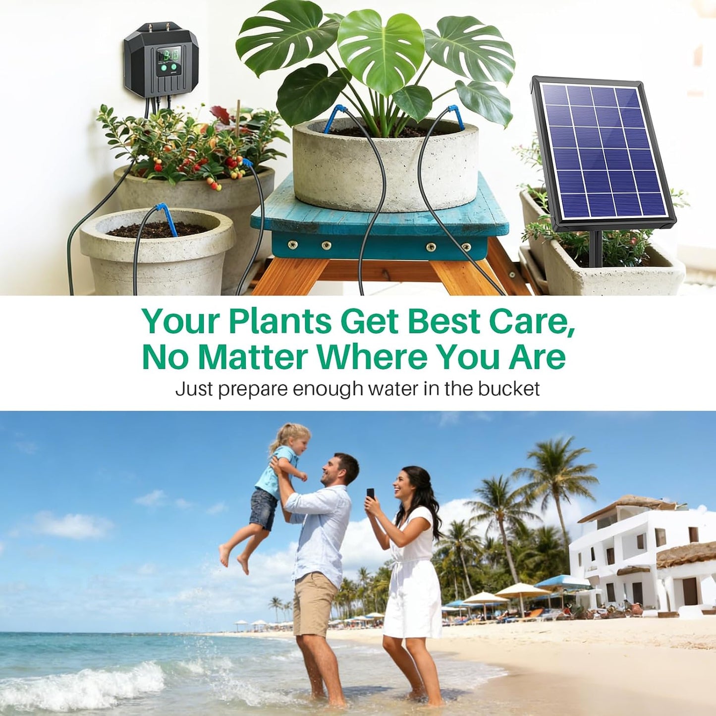 4W Solar Drip Irrigation Kit for Outdoor Indoor Plants, Customizable Watering Duration 1–30min & Interval 3h–7d, Solar Irrigation System for Garden Patio Balcony Vacation