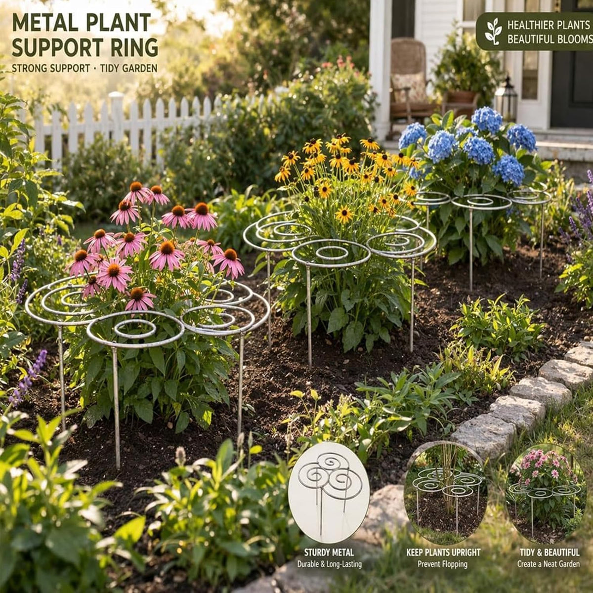 Peony Cages and Supports, Metal Plant Support Ring for Garden, Peony Support, for Upright Growth and Protection (L)