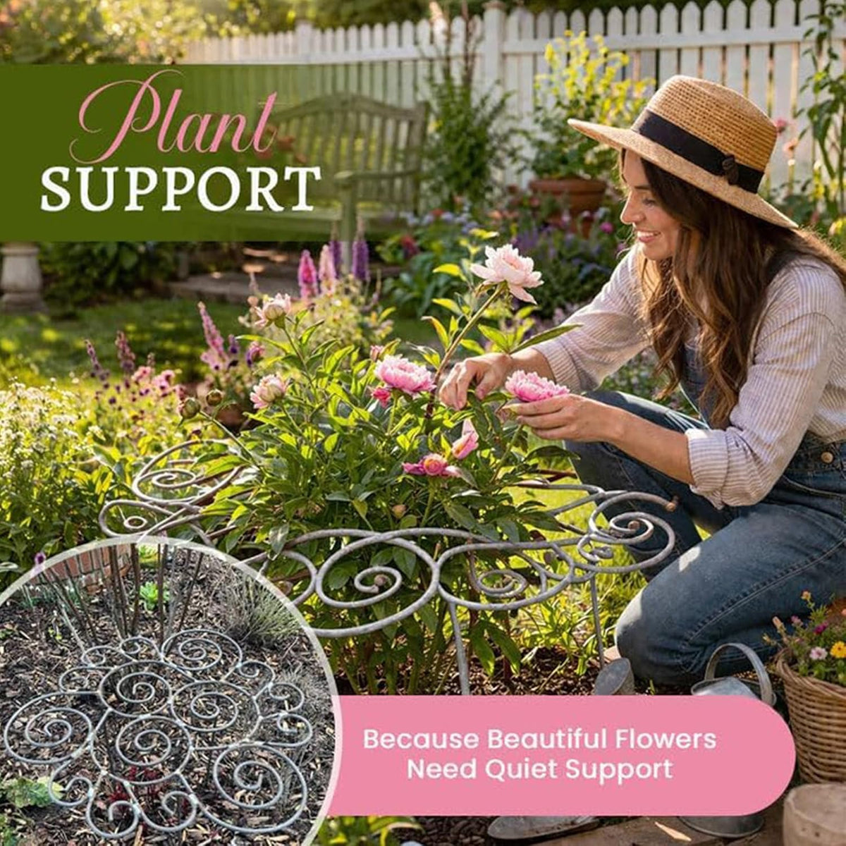 Peony Cages and Supports, Metal Plant Support Ring for Garden, Peony Support, for Upright Growth and Protection (L)