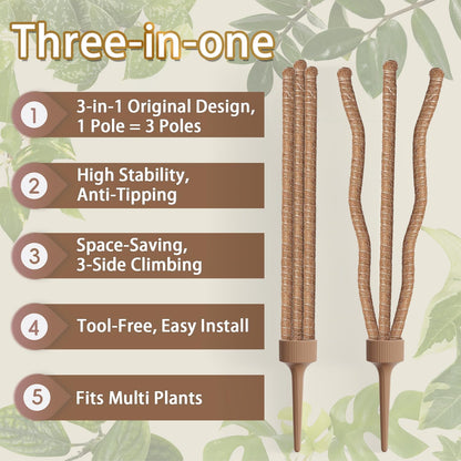 3 Moss Poles in 1, 30IN Tall Bendable Monstera Plant Support -1 Pack
