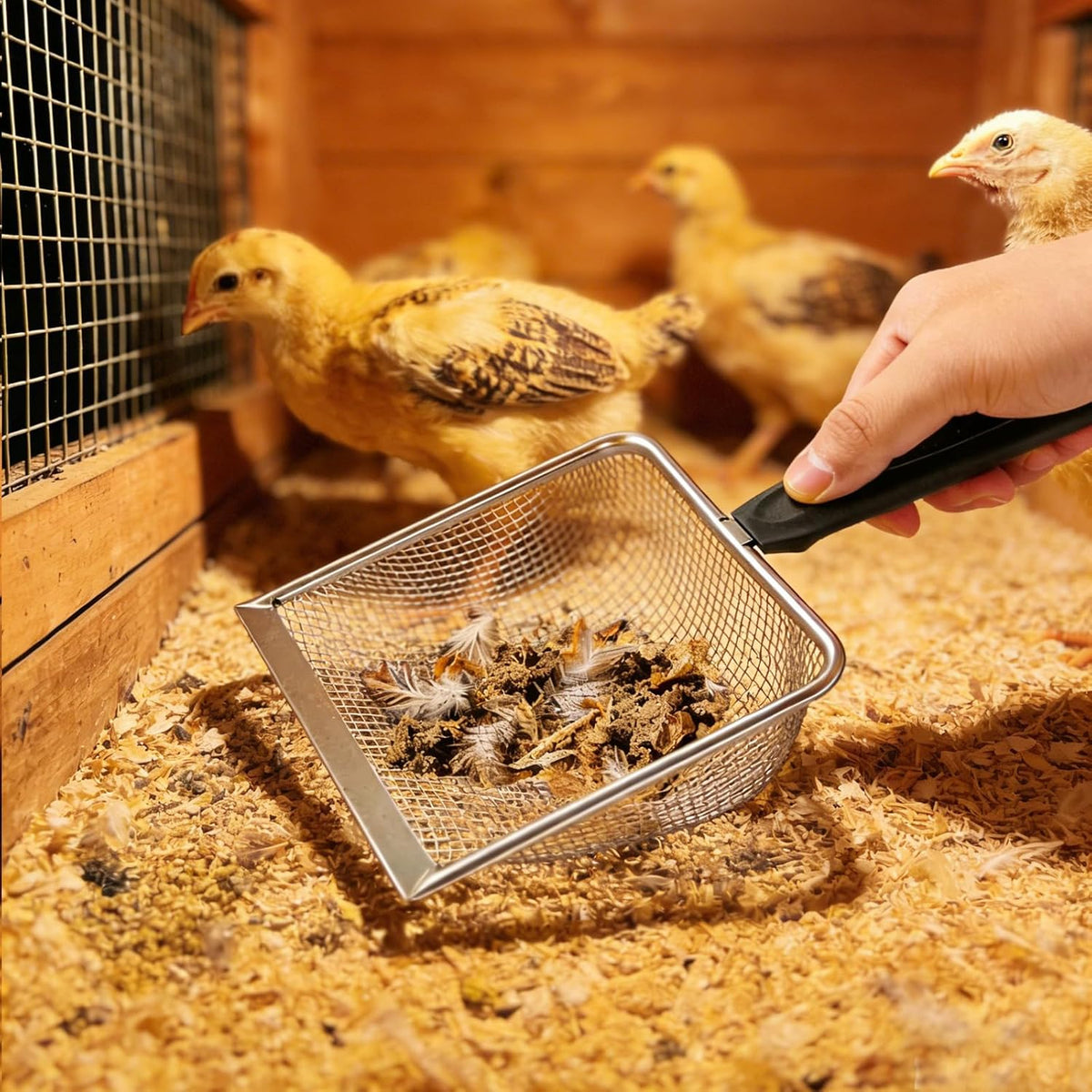 2 Pack Chicken Poop Scooper for Coop, Mesh Sifting Shovel 3.8mm 5mm Holes