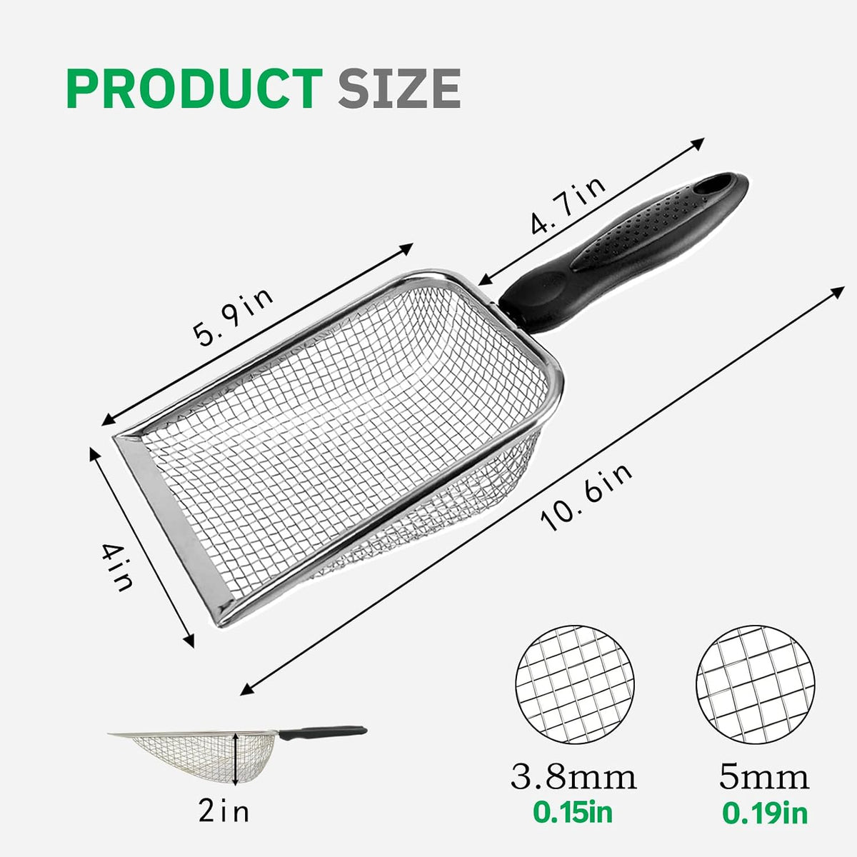 2 Pack Chicken Poop Scooper for Coop, Mesh Sifting Shovel 3.8mm 5mm Holes