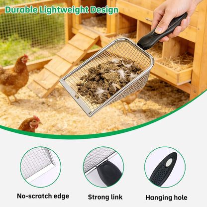 2 Pack Chicken Poop Scooper for Coop, Mesh Sifting Shovel 3.8mm 5mm Holes