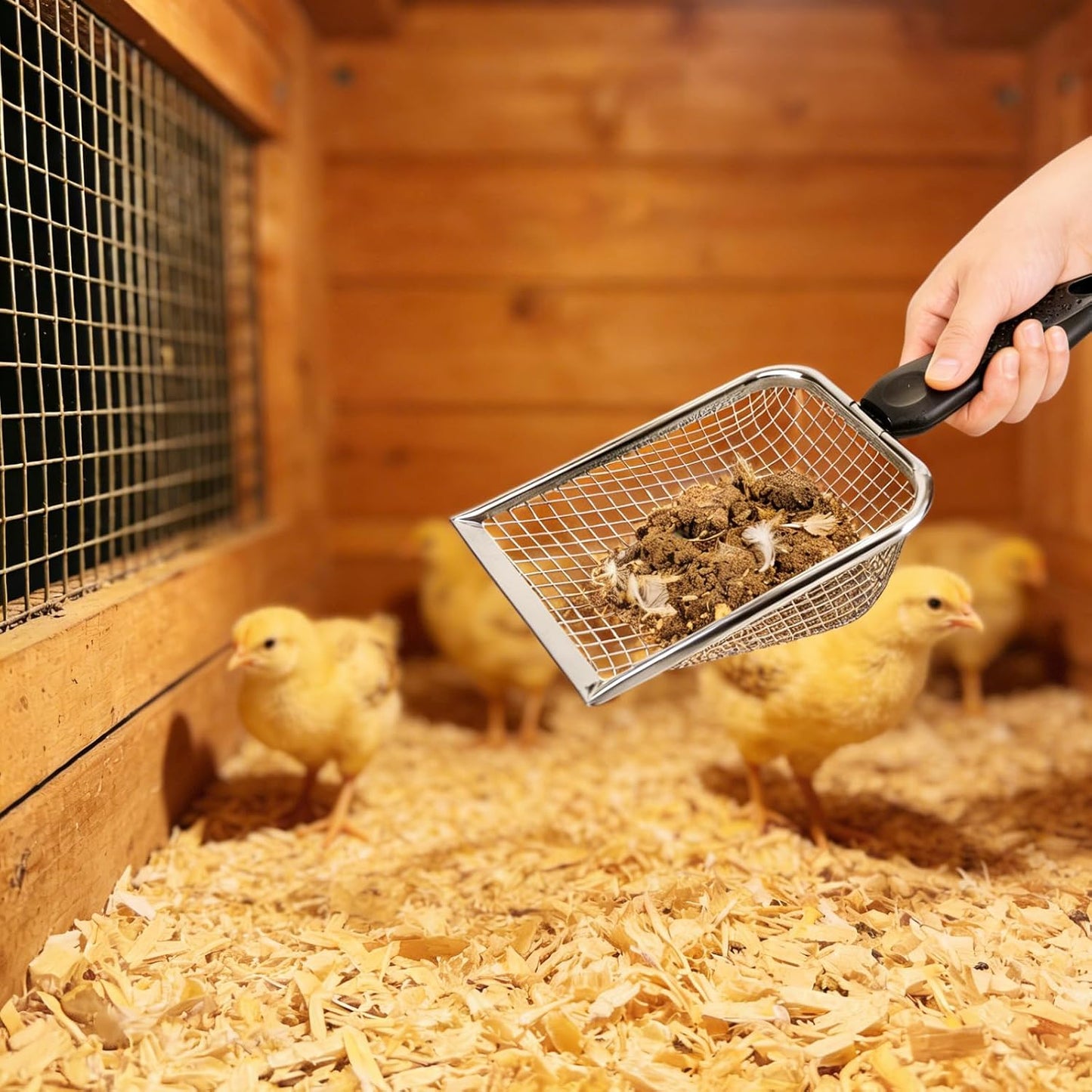 2 Pack Chicken Poop Scooper for Coop, Mesh Sifting Shovel 3.8mm 5mm Holes