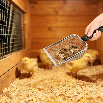 2 Pack Chicken Poop Scooper for Coop, Mesh Sifting Shovel 3.8mm 5mm Holes