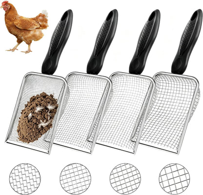 2 Pack Chicken Poop Scooper for Coop, Mesh Sifting Shovel 3.8mm 5mm Holes
