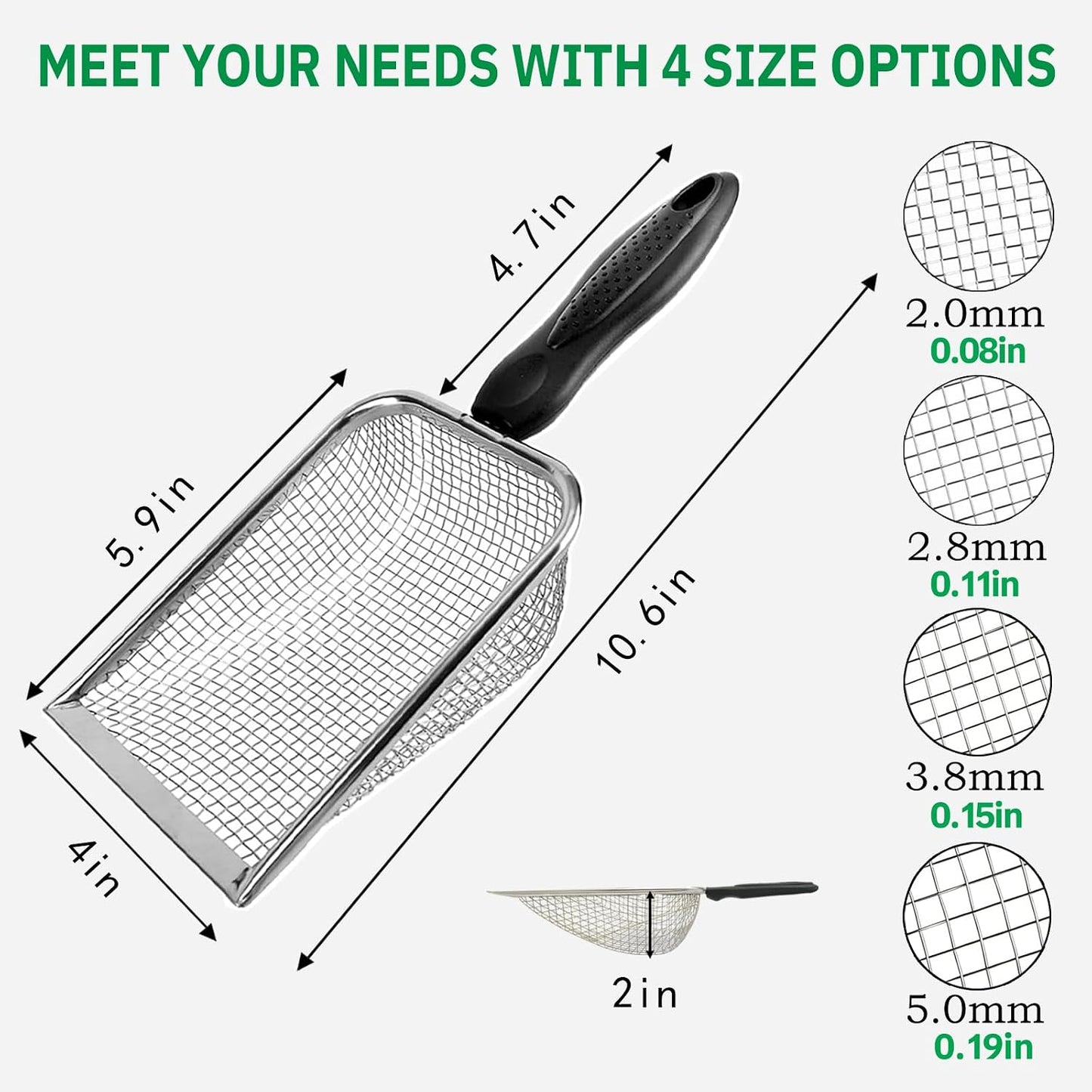 2 Pack Chicken Poop Scooper for Coop, Mesh Sifting Shovel 3.8mm 5mm Holes