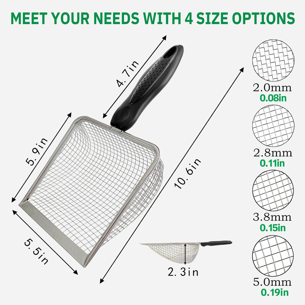2 Pack Chicken Poop Scooper for Coop, Mesh Sifting Shovel 3.8mm 5mm Holes