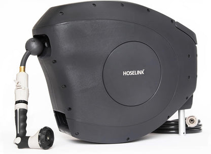 HOSELINK Classic Charcoal 100ft Automatic Retractable Garden Hose Reel, 1/2" UV-Stabilized Kink-Free Hose, Wall Mounted Complete Watering Solution for Backyard, Garden & Outdoor