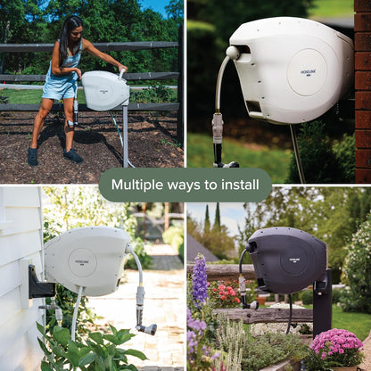 HOSELINK Classic Charcoal 100ft Automatic Retractable Garden Hose Reel, 1/2" UV-Stabilized Kink-Free Hose, Wall Mounted Complete Watering Solution for Backyard, Garden & Outdoor