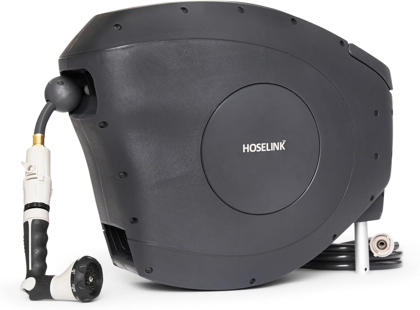 HOSELINK Classic Charcoal 100ft Automatic Retractable Garden Hose Reel, 1/2" UV-Stabilized Kink-Free Hose, Wall Mounted Complete Watering Solution for Backyard, Garden & Outdoor