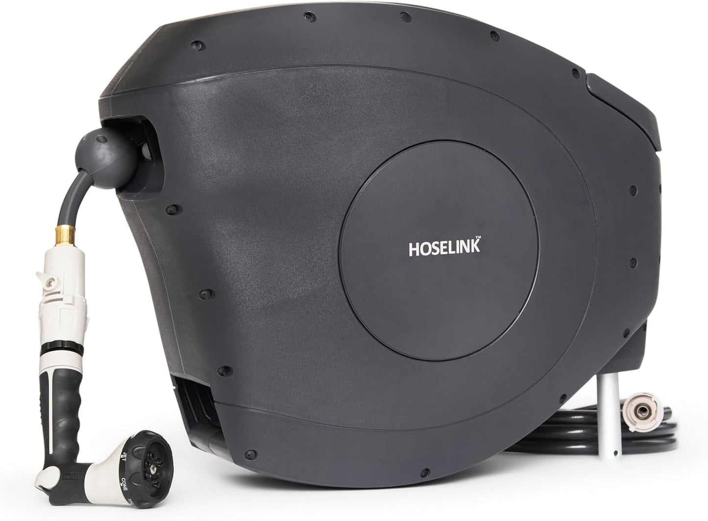 HOSELINK Classic Charcoal 100ft Automatic Retractable Garden Hose Reel, 1/2" UV-Stabilized Kink-Free Hose, Wall Mounted Complete Watering Solution for Backyard, Garden & Outdoor