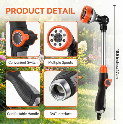 18 Inch Watering Wand for Garden Hose with 8 Spray Patterns
