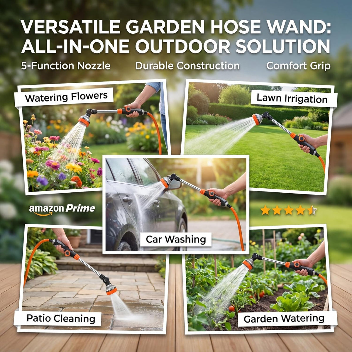 18 Inch Watering Wand for Garden Hose with 8 Spray Patterns