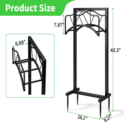 Garden Hose Holder - Upgraded Water Hose Holder Stand with Storage Basket Holds 150ft, Heavy Duty Freestanding Garden Hose Hanger Storage Rack for Outside Yard Lawn Farm