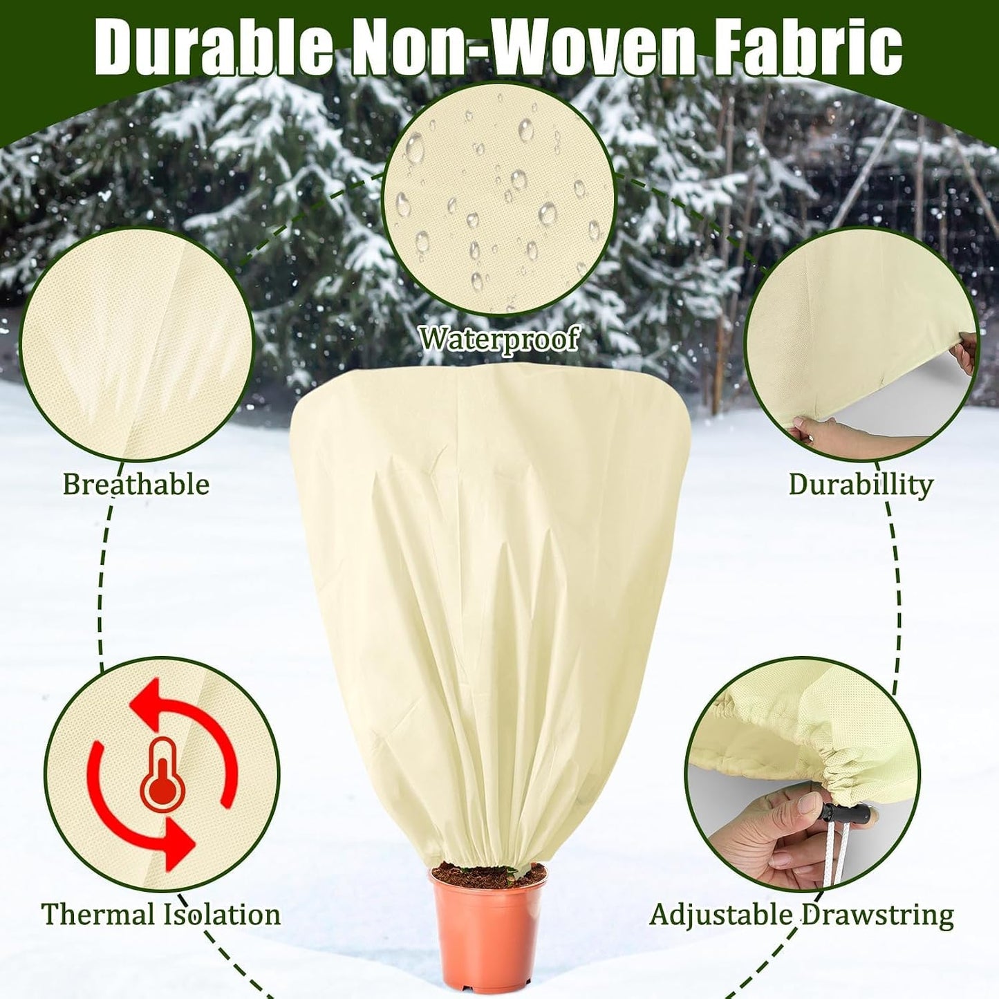 8 Pcs Plant Covers Frost Protection Bag Winter Reusable Plants Jacket with Drawstring Shrub Protection Wraps Bags Frost Blanket for Winter Outdoor Garden Plants (Beige, 47 x 31.5 Inch)