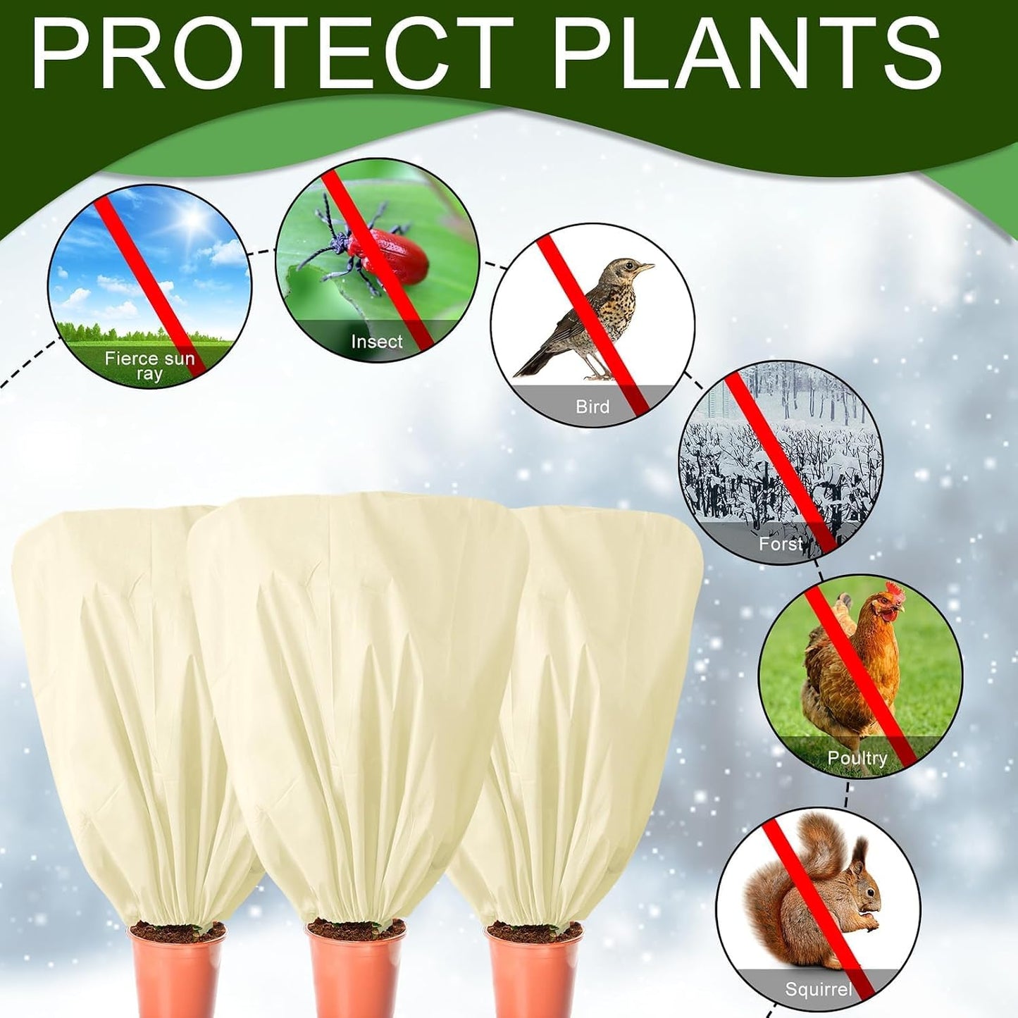 8 Pcs Plant Covers Frost Protection Bag Winter Reusable Plants Jacket with Drawstring Shrub Protection Wraps Bags Frost Blanket for Winter Outdoor Garden Plants (Beige, 47 x 31.5 Inch)