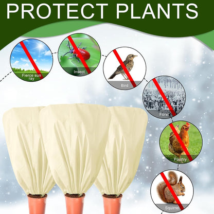 8 Pcs Plant Covers Frost Protection Bag Winter Reusable Plants Jacket with Drawstring Shrub Protection Wraps Bags Frost Blanket for Winter Outdoor Garden Plants (Beige, 47 x 31.5 Inch)