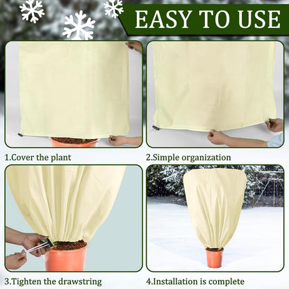 8 Pcs Plant Covers Frost Protection Bag Winter Reusable Plants Jacket with Drawstring Shrub Protection Wraps Bags Frost Blanket for Winter Outdoor Garden Plants (Beige, 47 x 31.5 Inch)