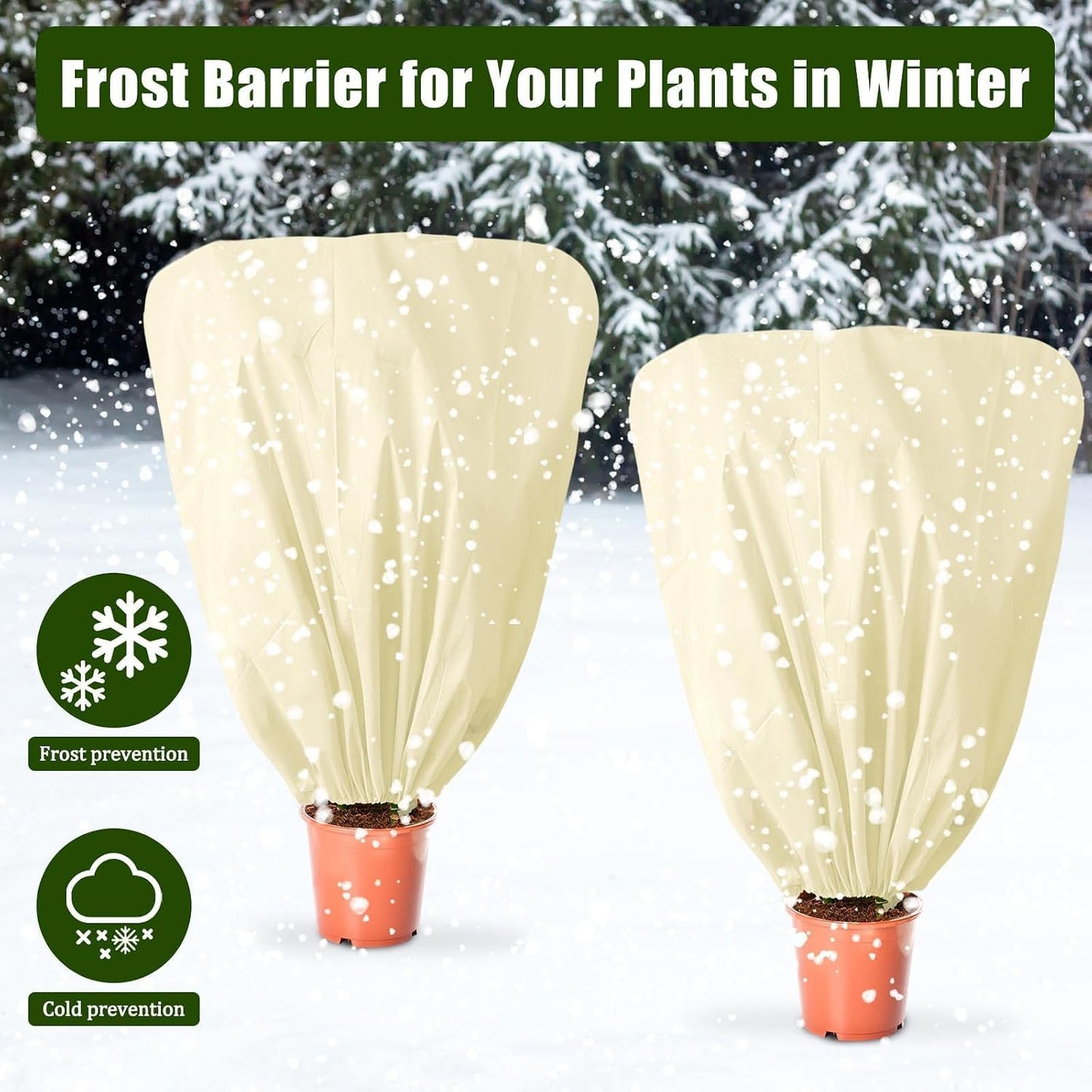 8 Pcs Plant Covers Frost Protection Bag Winter Reusable Plants Jacket with Drawstring Shrub Protection Wraps Bags Frost Blanket for Winter Outdoor Garden Plants (Beige, 47 x 31.5 Inch)