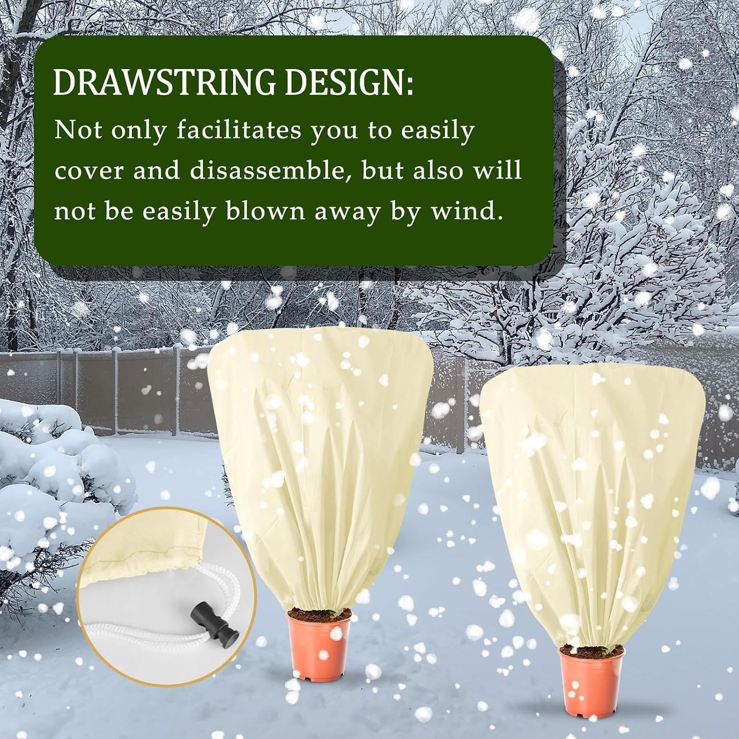 8 Pcs Plant Covers Frost Protection Bag Winter Reusable Plants Jacket with Drawstring Shrub Protection Wraps Bags Frost Blanket for Winter Outdoor Garden Plants (Beige, 47 x 31.5 Inch)