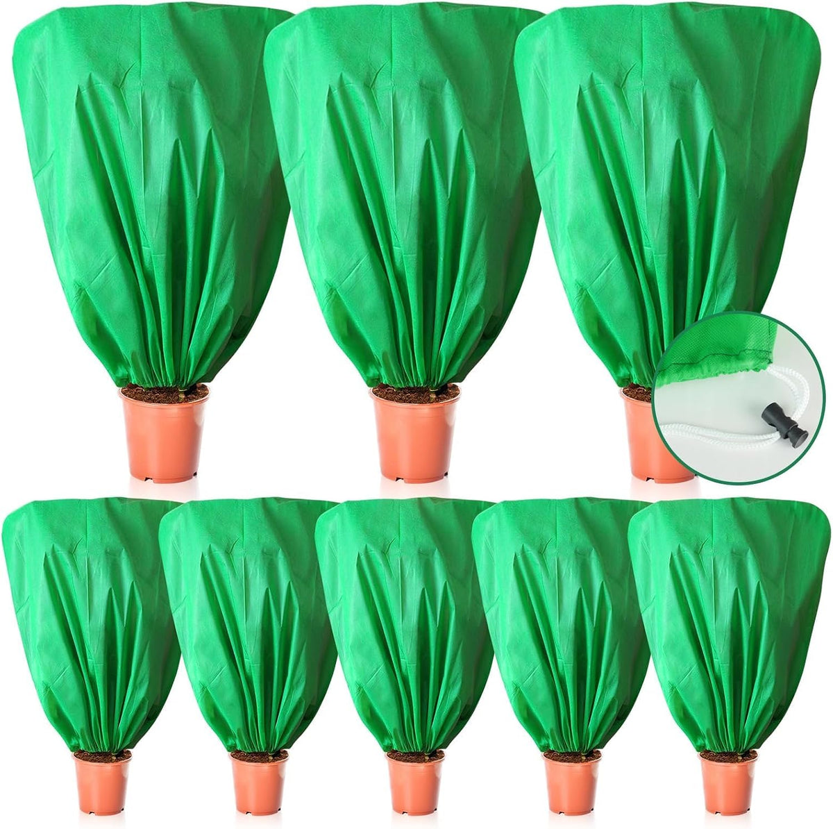 8 Pcs Plant Covers Frost Protection Bag Winter Reusable Plants Jacket with Drawstring Shrub Protection Wraps Bags Frost Blanket for Winter Outdoor Garden Plants (Beige, 47 x 31.5 Inch)