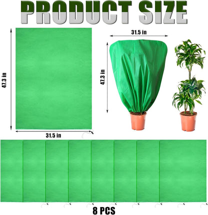 8 Pcs Plant Covers Frost Protection Bag Winter Reusable Plants Jacket with Drawstring Shrub Protection Wraps Bags Frost Blanket for Winter Outdoor Garden Plants (Beige, 47 x 31.5 Inch)