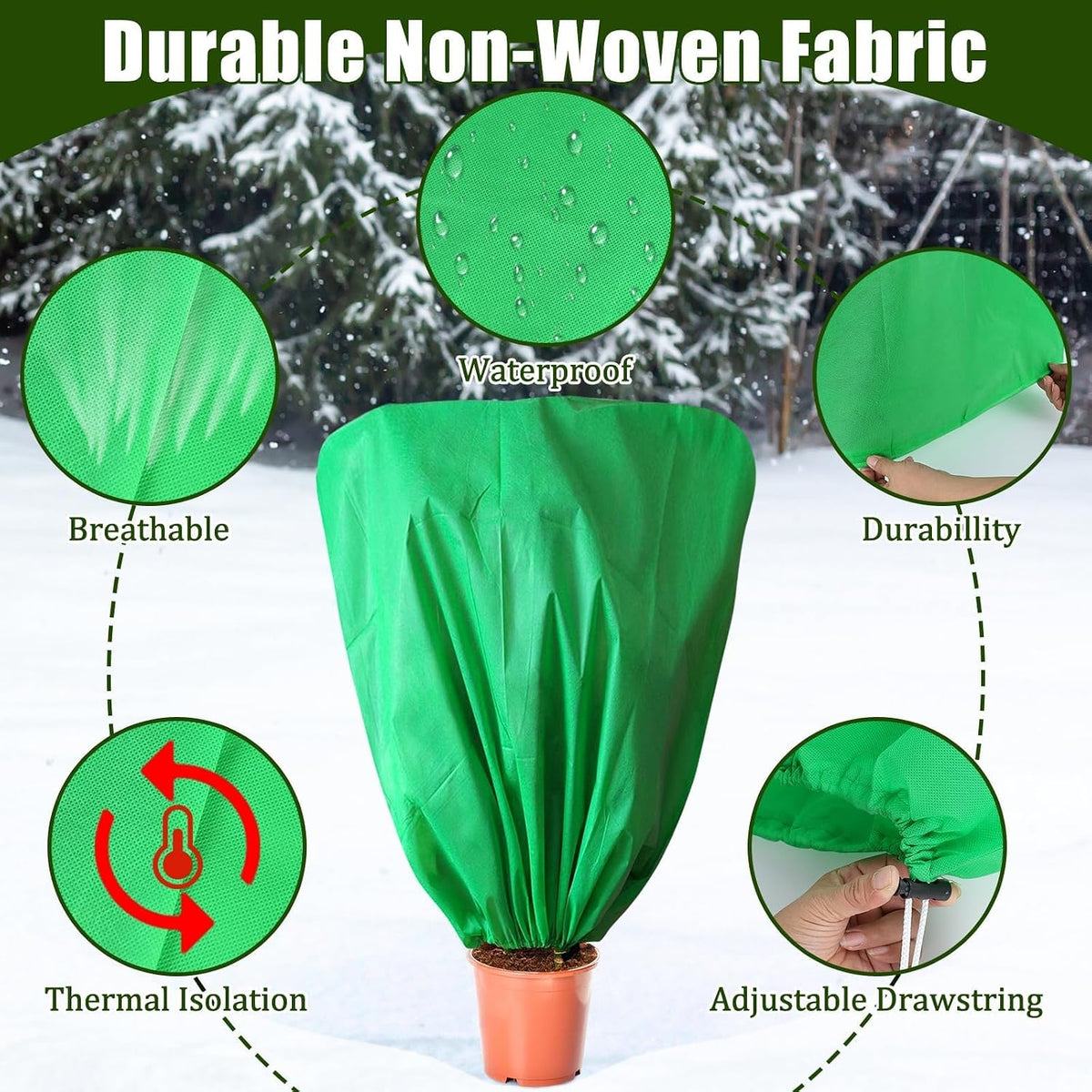 8 Pcs Plant Covers Frost Protection Bag Winter Reusable Plants Jacket with Drawstring Shrub Protection Wraps Bags Frost Blanket for Winter Outdoor Garden Plants (Beige, 47 x 31.5 Inch)