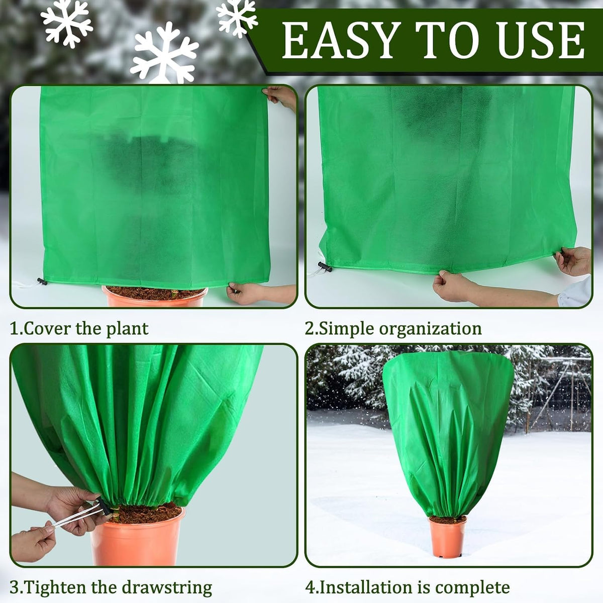 8 Pcs Plant Covers Frost Protection Bag Winter Reusable Plants Jacket with Drawstring Shrub Protection Wraps Bags Frost Blanket for Winter Outdoor Garden Plants (Beige, 47 x 31.5 Inch)
