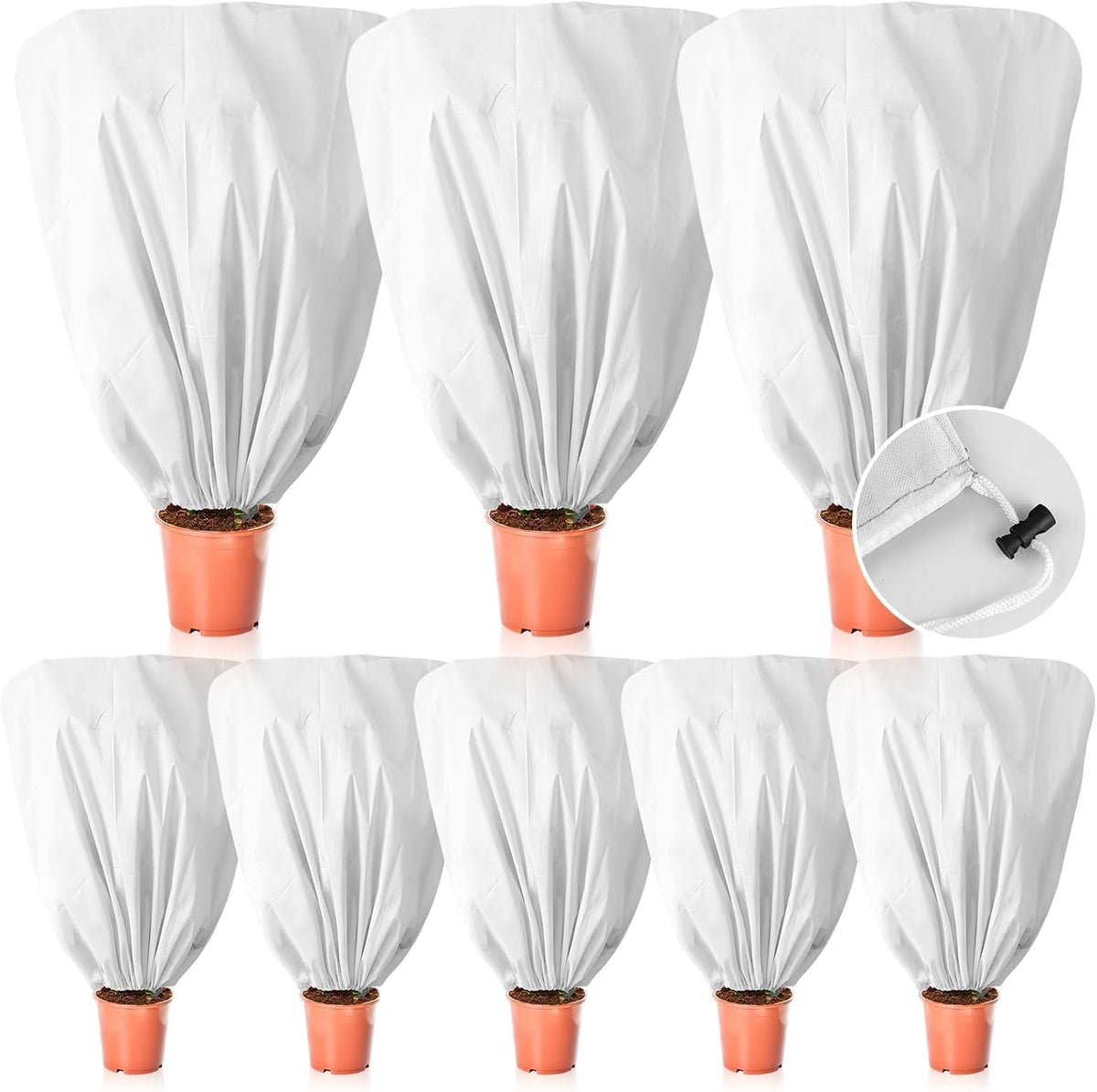 8 Pcs Plant Covers Frost Protection Bag Winter Reusable Plants Jacket with Drawstring Shrub Protection Wraps Bags Frost Blanket for Winter Outdoor Garden Plants (Beige, 47 x 31.5 Inch)