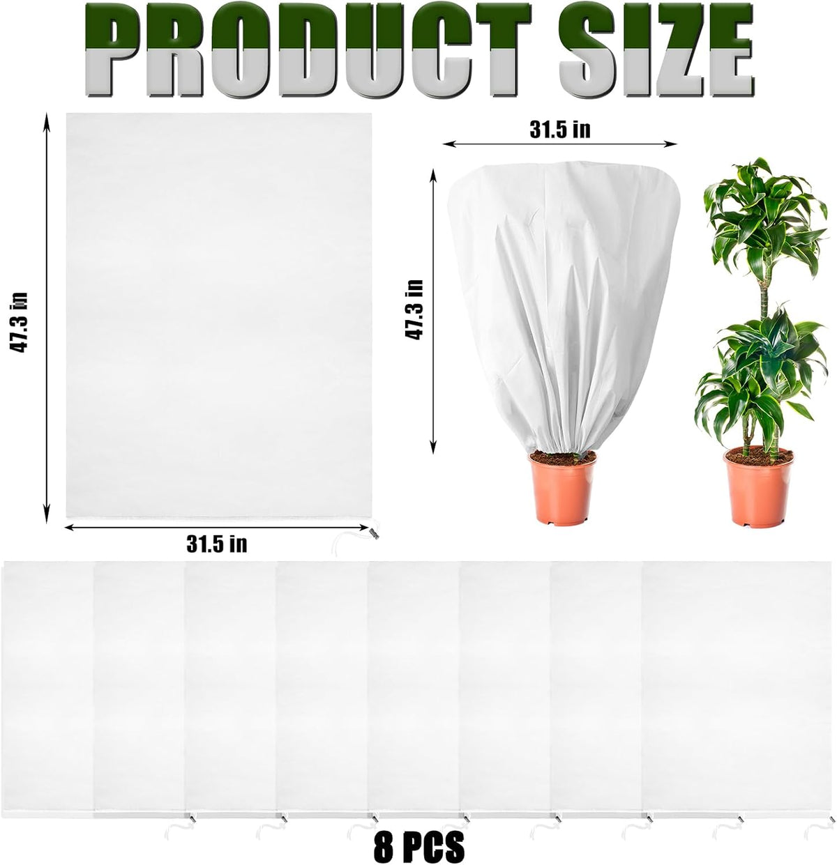 8 Pcs Plant Covers Frost Protection Bag Winter Reusable Plants Jacket with Drawstring Shrub Protection Wraps Bags Frost Blanket for Winter Outdoor Garden Plants (Beige, 47 x 31.5 Inch)