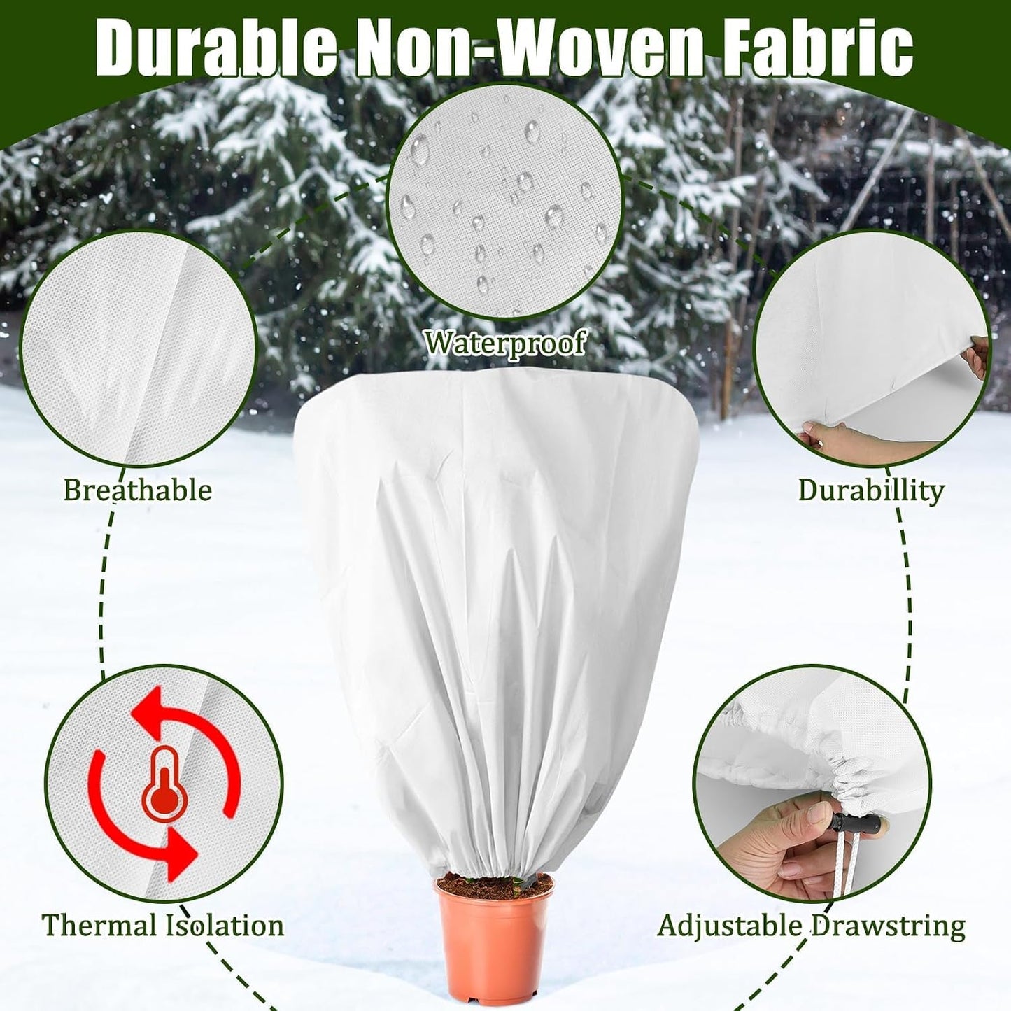 8 Pcs Plant Covers Frost Protection Bag Winter Reusable Plants Jacket with Drawstring Shrub Protection Wraps Bags Frost Blanket for Winter Outdoor Garden Plants (Beige, 47 x 31.5 Inch)