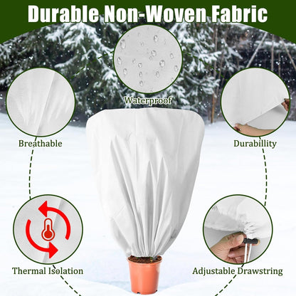 8 Pcs Plant Covers Frost Protection Bag Winter Reusable Plants Jacket with Drawstring Shrub Protection Wraps Bags Frost Blanket for Winter Outdoor Garden Plants (Beige, 47 x 31.5 Inch)