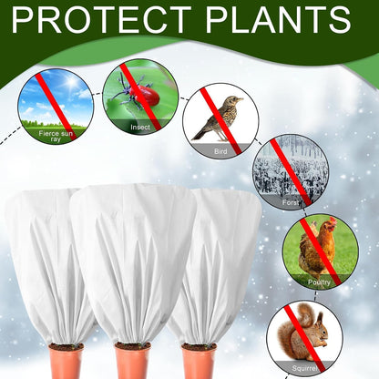 8 Pcs Plant Covers Frost Protection Bag Winter Reusable Plants Jacket with Drawstring Shrub Protection Wraps Bags Frost Blanket for Winter Outdoor Garden Plants (Beige, 47 x 31.5 Inch)