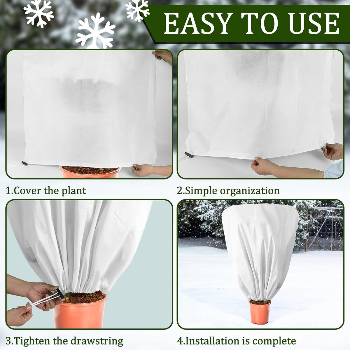 8 Pcs Plant Covers Frost Protection Bag Winter Reusable Plants Jacket with Drawstring Shrub Protection Wraps Bags Frost Blanket for Winter Outdoor Garden Plants (Beige, 47 x 31.5 Inch)