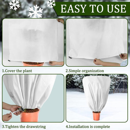 8 Pcs Plant Covers Frost Protection Bag Winter Reusable Plants Jacket with Drawstring Shrub Protection Wraps Bags Frost Blanket for Winter Outdoor Garden Plants (Beige, 47 x 31.5 Inch)