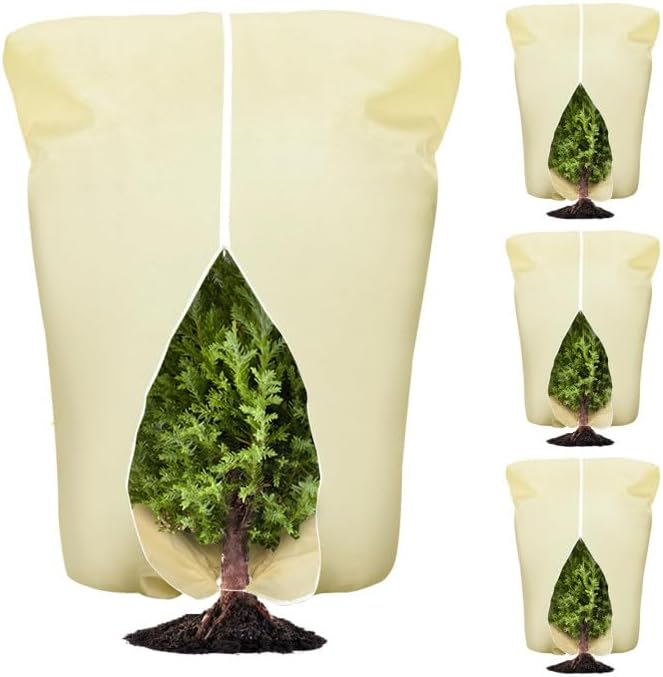 8 Pcs Plant Covers Frost Protection Bag Winter Reusable Plants Jacket with Drawstring Shrub Protection Wraps Bags Frost Blanket for Winter Outdoor Garden Plants (Beige, 47 x 31.5 Inch)