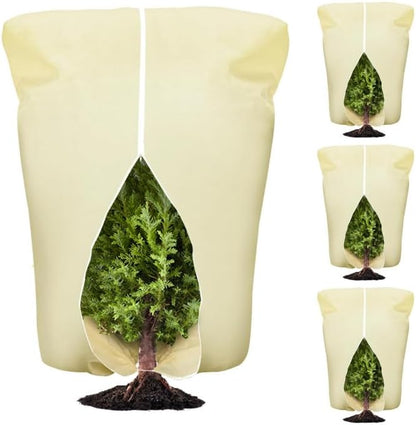 8 Pcs Plant Covers Frost Protection Bag Winter Reusable Plants Jacket with Drawstring Shrub Protection Wraps Bags Frost Blanket for Winter Outdoor Garden Plants (Beige, 47 x 31.5 Inch)