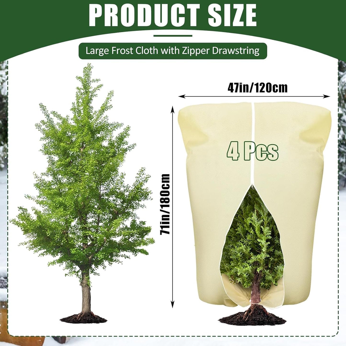 8 Pcs Plant Covers Frost Protection Bag Winter Reusable Plants Jacket with Drawstring Shrub Protection Wraps Bags Frost Blanket for Winter Outdoor Garden Plants (Beige, 47 x 31.5 Inch)