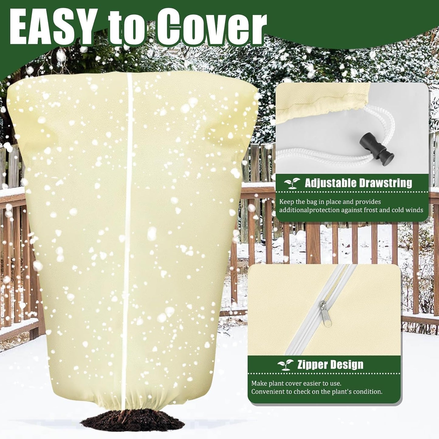 8 Pcs Plant Covers Frost Protection Bag Winter Reusable Plants Jacket with Drawstring Shrub Protection Wraps Bags Frost Blanket for Winter Outdoor Garden Plants (Beige, 47 x 31.5 Inch)